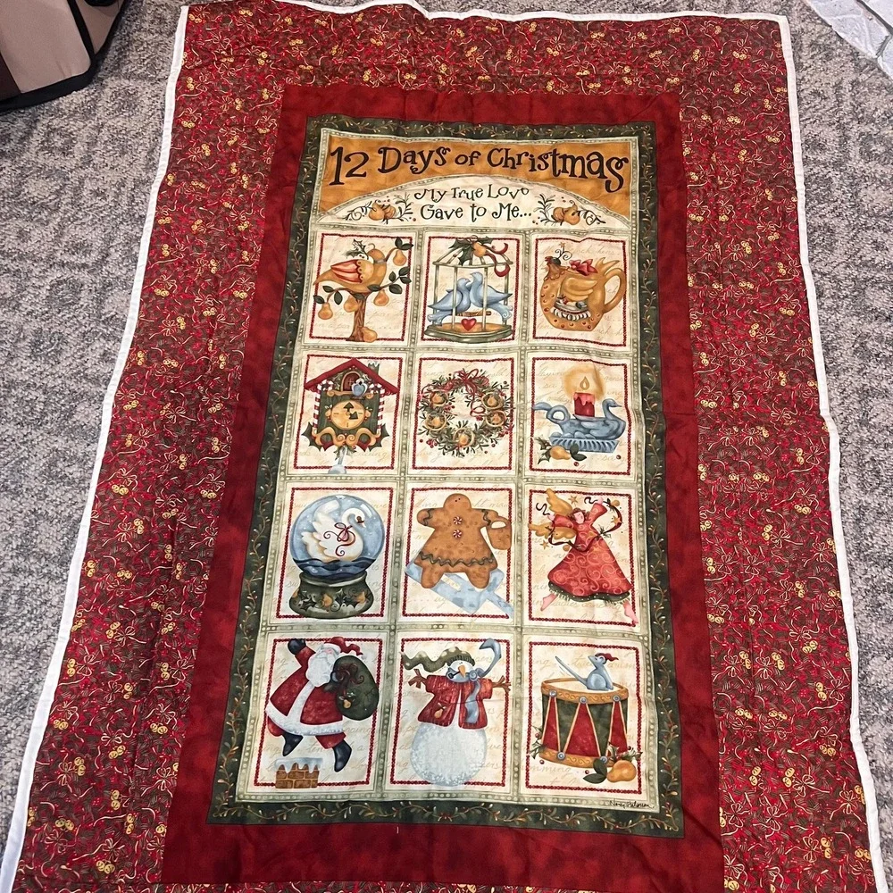 Nancy Halvorsen 12 Days of Christmas Quilted Wall Hanging Lap Quilt 35x52